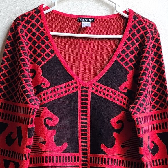 VENUS Red/Black Print Sweater Dress Size 1X - Picture 5 of 16